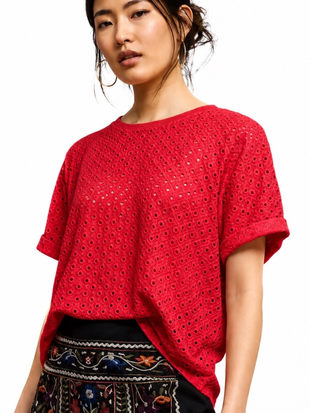 Anthropologie Postmark Chantal Embroidered Eyelet Blouse in Red, size S
